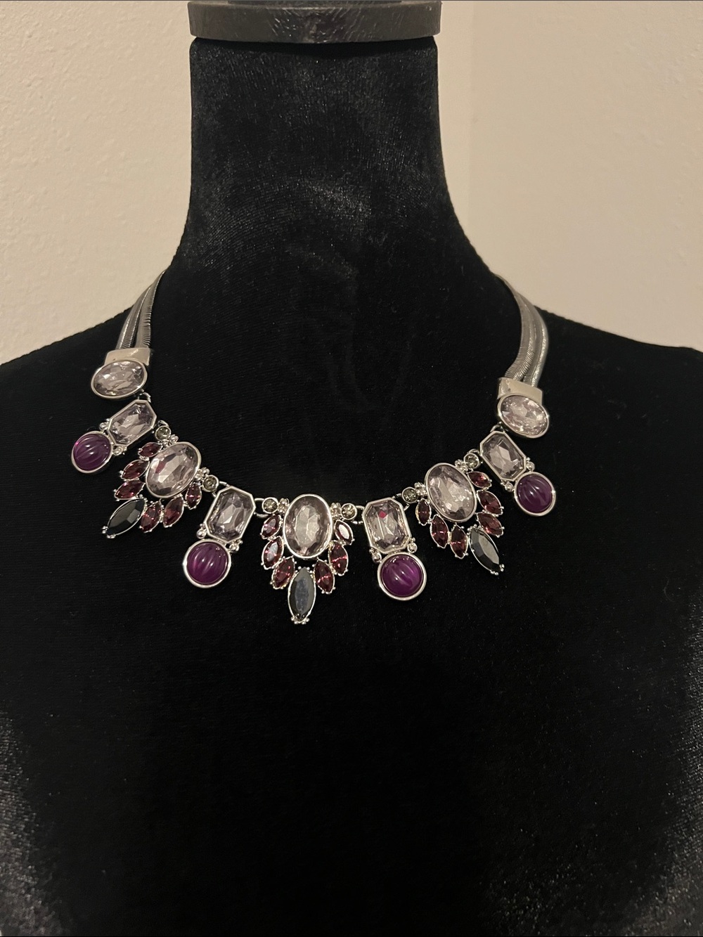 White House Black Market Silver-Tone Necklace with Purple and Clear Stones